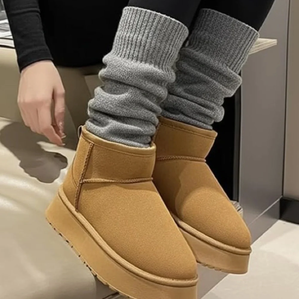 Warm cozy slip on fur lined booties - Picture 2 of 7